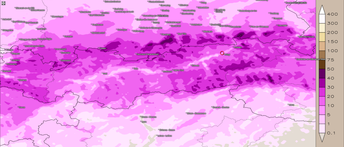 Wetterausblick für Tirol bis Donnerstagfrüh – verbreitet Neuschnee entlang der Nordalpen.
