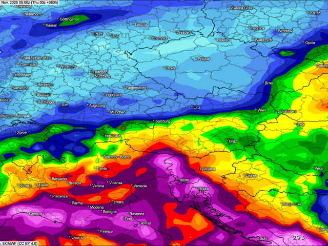 Italien und Südalpen: In den nächsten 14 Tagen teils sehr nasses Wetter!
