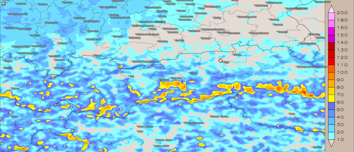 Südföhn legt ab Sonntag Spätabend zu, in der Nacht auf Montag stellenweise teils kräftige Böen!