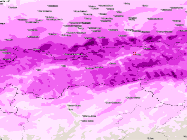 Wetterausblick für Tirol bis Donnerstagfrüh – verbreitet Neuschnee entlang der Nordalpen.